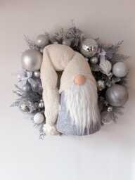 Silver & Grey Gonk Christmas Wreath, Sparkly Disco Ball Front Door Decor, Outdoor Wreath - thumbnail 1