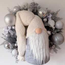 Silver & Grey Gonk Christmas Wreath, Sparkly Disco Ball Front Door Decor, Outdoor Wreath - thumbnail 2