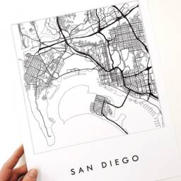 San Diego City Map Hand Drawn Street Southern California Drawing Black & White - Art Print Wedding Realtor Gift Wall - thumbnail 2