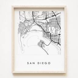 San Diego City Map Hand Drawn Street Southern California Drawing Black & White - Art Print Wedding Realtor Gift Wall - thumbnail 1