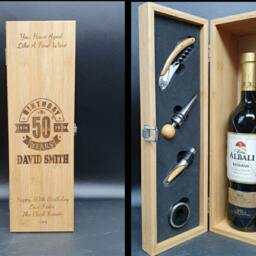 30Th Birthday- Birthday For Her - Personalised Bamboo Wine Box With Tools. Him Gift Man - thumbnail 2