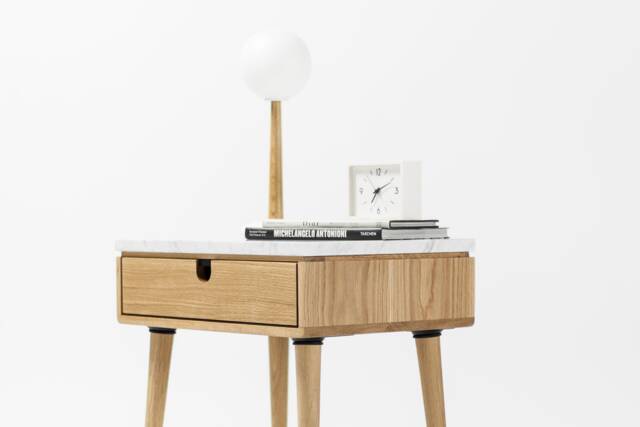 Nightstand With One Drawer in Solid Walnut/Oak Board & Top Marble - image 1