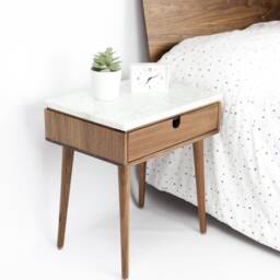 Nightstand With One Drawer in Solid Walnut/Oak Board & Top Marble - thumbnail 2
