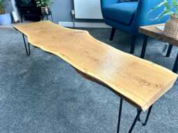 Live Edge Solid Oak Coffee Table With 4 Hairpin Legs - thumbnail 1
