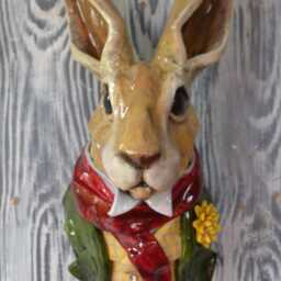 Commission - Dapper Hare Wall Mounted Animal Head Mixed Media Sculpture Hand-Made - thumbnail 2