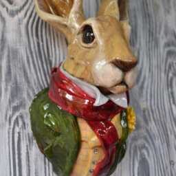 Commission - Dapper Hare Wall Mounted Animal Head Mixed Media Sculpture Hand-Made - thumbnail 3