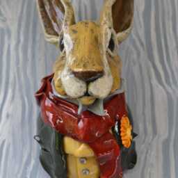 Commission - Dapper Hare Wall Mounted Animal Head Mixed Media Sculpture Hand-Made - thumbnail 4