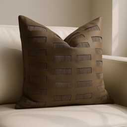 Brown 45x45 Leather Look Cushion Cover 3D Grid Cutout Pillow Modern Minimalist Faux Decor Textured Accent Sofa Throw Style - thumbnail 2