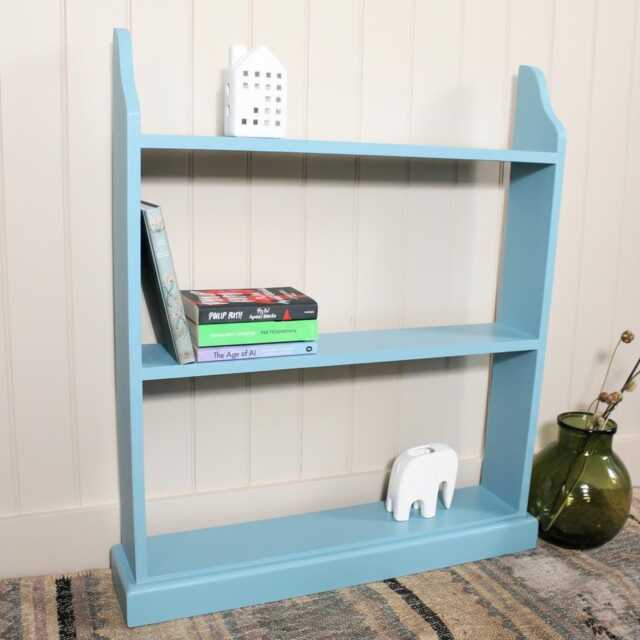 Solid Wood Bookcase Hand-Painted Blue Finish, Ready Assembled - image 1