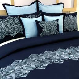 King, Queen & Twin Size Blue Decorative Duvet Cover Set, Cotton Embroidery, Chevron Modern - Navy Abstract Embroidery - thumbnail 1
