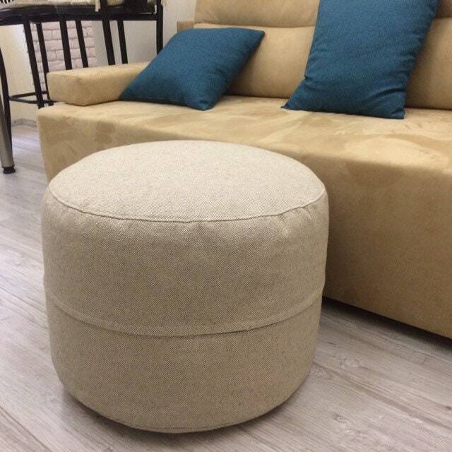 Linen Floor Pouf Ottoman Rustic Style Eco Furniture For Home Natural Linen Cover Scandnavian Hygge The Filling Is Not Including - image 1