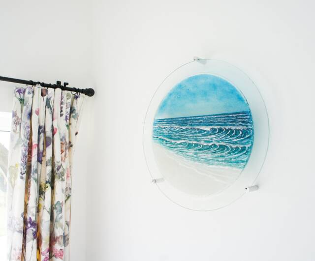 Porthole Fused Glass Wave, Glass Wall Art, Hanging 58cm - 23 - image 1