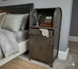 Industrial Bedside Cabinet, 1 Drawer Door Metal Nightstand, Retro Bedroom Table - thumbnail 1
