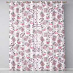 Cute Kawaii Pink Maths Study Calculator Kitty Book Learning Seamless Pattern Readymade Eyelet Ring Top Thermal 100% Blackout Curtains - thumbnail 2