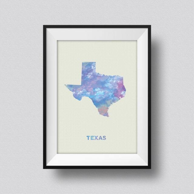 Texas Watercolor Map Usa Art Print Ink Splash Poster Canvas