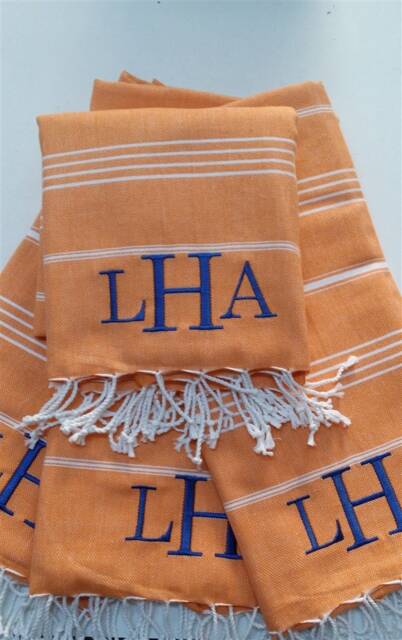 Monogram Turkish Cotton Beach Towel, Personalized Peshtemal, Spa Gym Pool Towel - image 1