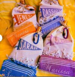 Monogram Turkish Cotton Beach Towel, Personalized Peshtemal, Spa Gym Pool Towel - thumbnail 3