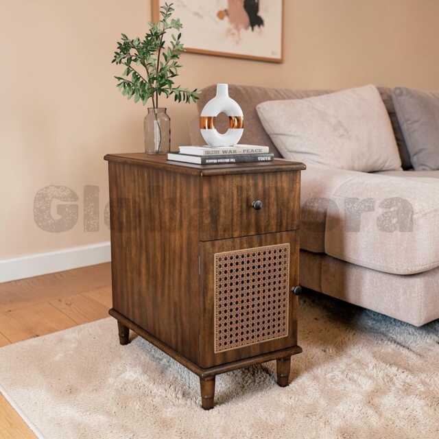 Solid Wood End Table With 2 Drawers, Narrow Nightstand Bedside Table, Slim Sofa Side Storage Shelf, Telephone - image 1