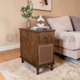 Solid Wood End Table With 2 Drawers, Narrow Nightstand Bedside Table, Slim Sofa Side Storage Shelf, Telephone - thumbnail 1