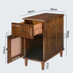 Solid Wood End Table With 2 Drawers, Narrow Nightstand Bedside Table, Slim Sofa Side Storage Shelf, Telephone - thumbnail 2