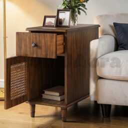 Solid Wood End Table With 2 Drawers, Narrow Nightstand Bedside Table, Slim Sofa Side Storage Shelf, Telephone - thumbnail 3