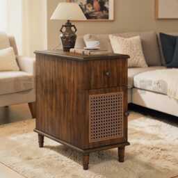 Solid Wood End Table With 2 Drawers, Narrow Nightstand Bedside Table, Slim Sofa Side Storage Shelf, Telephone - thumbnail 4