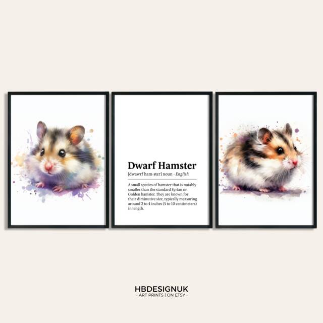 Dwarf Hamster Poster Set - Of 3 Prints - Watercolour Print Wall Hanging Decor Animal Art Pet Gifts - image 1