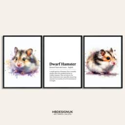 Dwarf Hamster Poster Set - Of 3 Prints - Watercolour Print Wall Hanging Decor Animal Art Pet Gifts - thumbnail 1