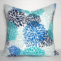 Floral Outdoor Pillow Cover Aqua, Cobalt, Navy Mums - thumbnail 2