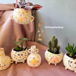 The Sun Babes Collection Handmade Ceramic Hanging Plant Pot, Succulent Cactus Home Decor Garden Decor. Pottery Gift. Sunshine. Sun - thumbnail 3
