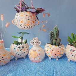 The Sun Babes Collection Handmade Ceramic Hanging Plant Pot, Succulent Cactus Home Decor Garden Decor. Pottery Gift. Sunshine. Sun - thumbnail 4