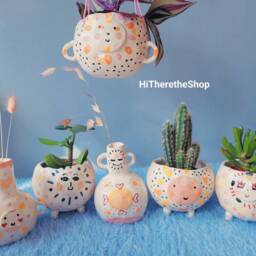 The Sun Babes Collection Handmade Ceramic Hanging Plant Pot, Succulent Cactus Home Decor Garden Decor. Pottery Gift. Sunshine. Sun - thumbnail 2