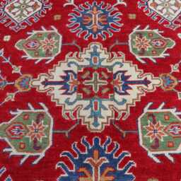 5'2x7'0 Ft Red Afghan Kazak Hand Knotted Area Rug - Luxury Rug Medallion Turkish Geometric For Livingroom - thumbnail 3