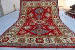 5'2x7'0 Ft Red Afghan Kazak Hand Knotted Area Rug - Luxury Rug Medallion Turkish Geometric For Livingroom