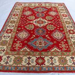 5'2x7'0 Ft Red Afghan Kazak Hand Knotted Area Rug - Luxury Rug Medallion Turkish Geometric For Livingroom - thumbnail 2