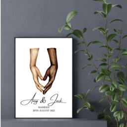 Personalised Wedding Gift, Print, Holding Hands Anniversary Couples 1st Anniversary Gift - thumbnail 3