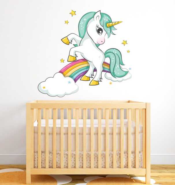 Baby Unicorn Wall Decal Girls Nursery Decor Rainbow