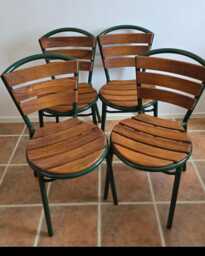 4 Garden/Patio Stacking Chairs, Teak & Metal