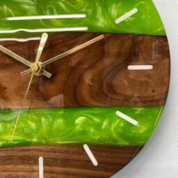 Black Walnut & Apple Green Resin Wall Clock, , Modern Clock, Abstract Unusual Clocks - thumbnail 4
