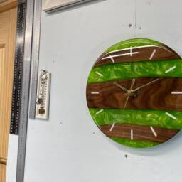 Black Walnut & Apple Green Resin Wall Clock, , Modern Clock, Abstract Unusual Clocks - thumbnail 2
