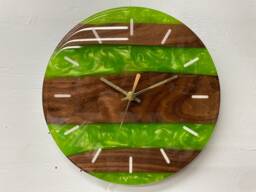 Black Walnut & Apple Green Resin Wall Clock, , Modern Clock, Abstract Unusual Clocks - thumbnail 1