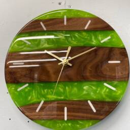Black Walnut & Apple Green Resin Wall Clock, , Modern Clock, Abstract Unusual Clocks - thumbnail 3