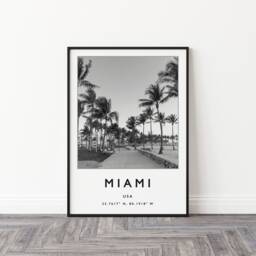 Miami Travel Poster Black & White Photographic Art Print - thumbnail 2