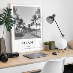 Miami Travel Poster Black & White Photographic Art Print - thumbnail 3