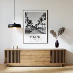 Miami Travel Poster Black & White Photographic Art Print - thumbnail 1