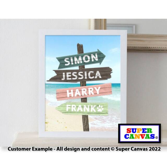 Family Street Sign Post Personalised With Names Beach Hut Picture Wall Art Framed Print Mum Dad Husband Wife Daughter Friend Birthday Gift - image 1