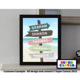 Family Street Sign Post Personalised With Names Beach Hut Picture Wall Art Framed Print Mum Dad Husband Wife Daughter Friend Birthday Gift - thumbnail 2