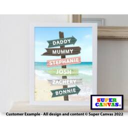 Family Street Sign Post Personalised With Names Beach Hut Picture Wall Art Framed Print Mum Dad Husband Wife Daughter Friend Birthday Gift - thumbnail 3