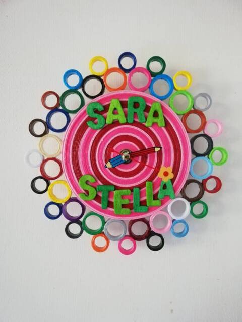 Wall Clock, Kids Room Decor, Paper Name Sign, Birth Gift, Baptism Gift - image 1