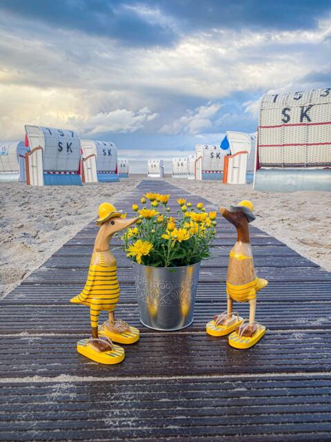 Runner Duck With Flip-Flops Yellow-Grey in Swimsuit Approx. 28 cm High - image 1